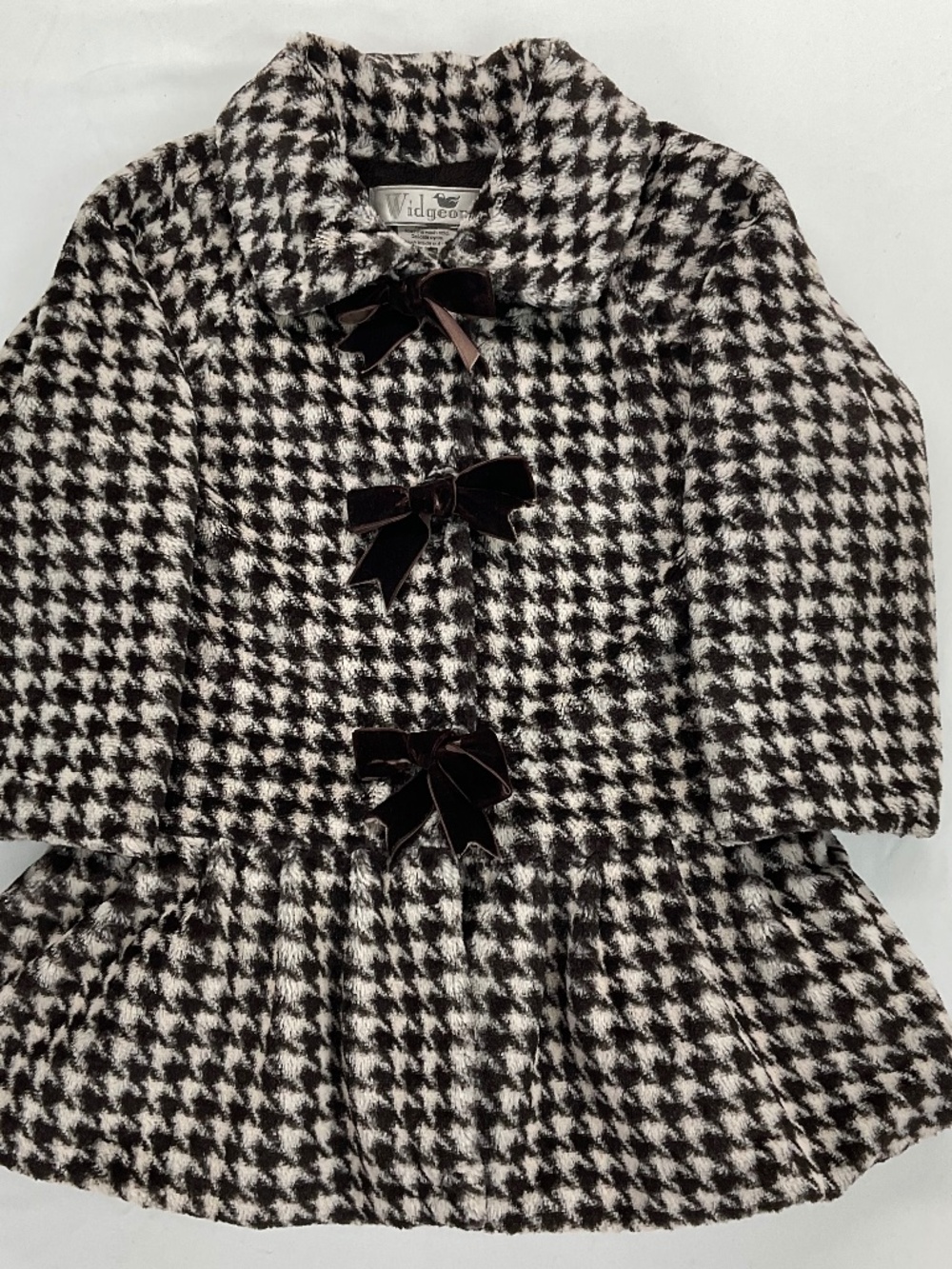 Widgeon Girls Faux Fur Houndstooth Coat Velvet Bows Peplum Brown Holiday 4T